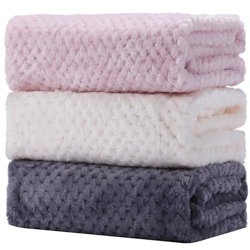 Image of Newwiee 3 Pcs Baby Blankets 30 x 40 Soft Neutral Fuzzy Blanket for Toddler Infant Newborn Stroller Travel Supplies(Fresh Color)