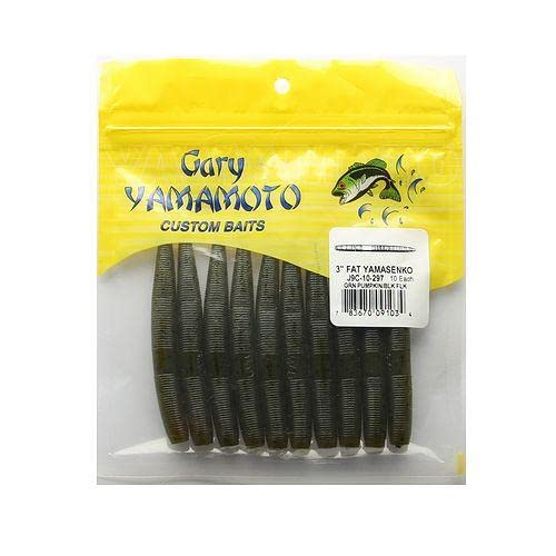 Yamamoto 3 Fat Senko Soft Plastic Worm Bass Fishing Stick Bait Lures, 10 Pack, Green Pumpkin with Large Black Flake