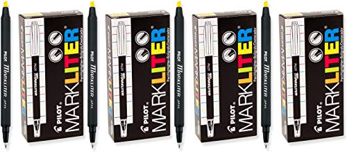 PILOT Markliter Stick Pen & Highlighter, Black Ballpoint Ink/Yellow Highlighter, 12 Count (45600),Yellow/Black 4 Pack