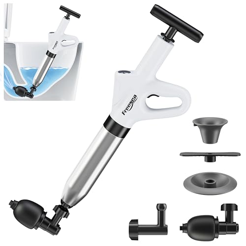 Image of FREESEA Toilet Plunger Clog Remover: High-Pressure Air Drain Blaster Tool - Heavy Duty Air Plunger with Real-Time Barometer for Bathroom Floor Drain Kitchen Sink Clogged
