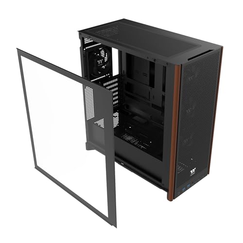 Image of Thermaltake S370 WS; Mid Tower; Wood Front Trim; 4x120mm Fans Included; 410mm GPU Clearance;up to E-ATX; Hidden Connector Support (ATX /mATX); Vertical GPU Support; Black; CA-11J-OOM1WN-00