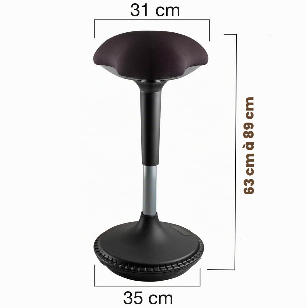 Unilux Moove Tabouret de bureau Ergonomique Réglabe en Hauteur 59 x 35 cm Noir