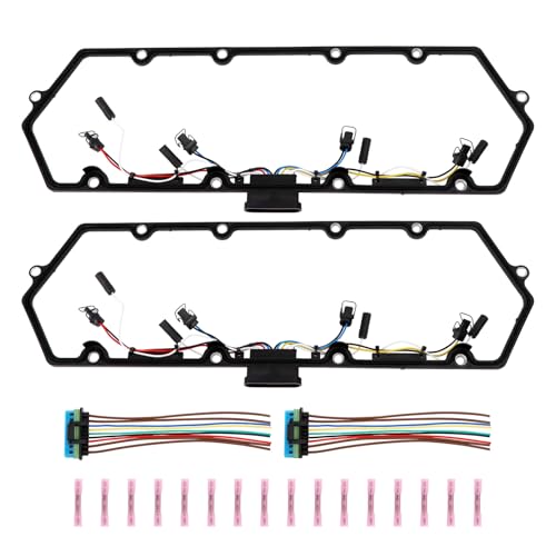 7.3L Valve Cover Gasket Set with Injector Glow Plug Harness Compatible with 98-03 7.3 Diesel F81Z-6584-AA F81Z-9D930-AB Replacement