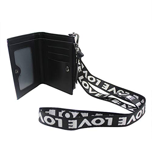 Mingseecess Women Bifold Leather Small Wallet Shiny Holographic Zipper Card Holder Coin Change Wallet Clutch Purse With 2 Straps #TOP4