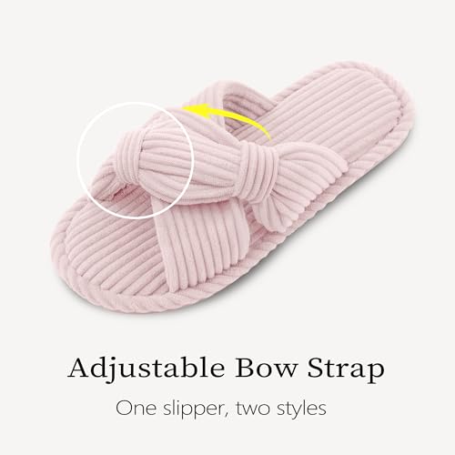 Image of IPSAE House Slippers for Woman Memory Foam Open Toe Slippers Corduroy Cross Bow Womens Slipper Slides Comfy Indoor Bedroom Slip On Shoes