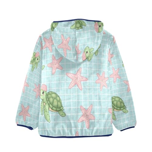Turtles and Stars Pattern Toddler Fleece Jacket Girl Boys Hooded Fleece Jacket Coat Warm Outwear Zip-up 3-10T2