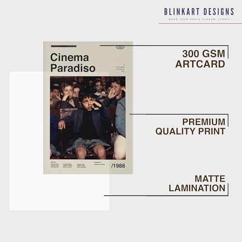 Image of BLINKART Cinema Paradiso Movie Poster Frame 8x12 Inch | Premium 300 GSM Paper Wall Print | Mid Century Vintage Film Artwork for Home, Bedroom, Living Room, Office | Framed Photo Decor