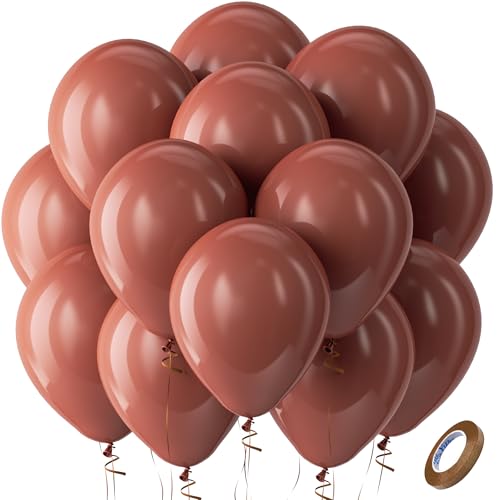 Image of Bezente Dark Brown Latex Party Balloons - 100 Pack 12 inch Round Helium Boho Neutral Coffee Tan Balloons for Graduation Birthday Boy Gender Reveal Jungle Safari Woodland Fall Party Decorations