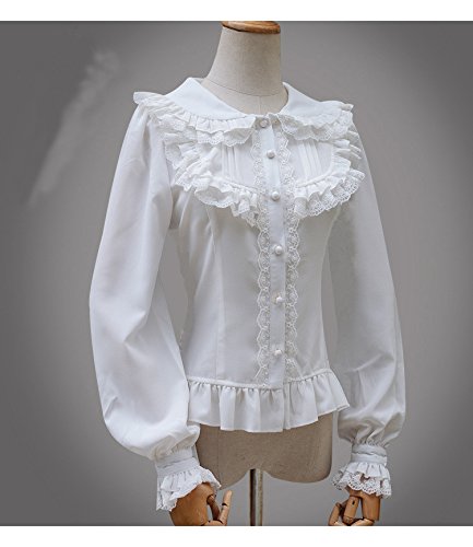Smiling Angel Women's Ruffle Sweet Lapel Collar Lolita White Blouse #TOP2