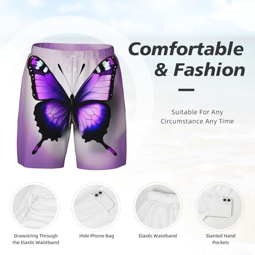 Short de bain pour homme imprimé papillon violet doublure compression