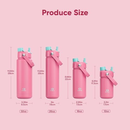 Image of ENCOOL Insulated Water Bottle with Straw Stainless Steel Water Bottle, Leak-Proof, BPA-Free, Double Wall Vacuum Keeps Cold for 24 Hours for Sports, Travel, School (18 oz, Tulip)