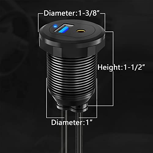 Batige Alloy Usb 3.0 Aux Dc3.5Mm Port Car Mount Flush Cable For Car Boat Motorcycle Dash Panel With Led Indicator - 3Ft #TOP3