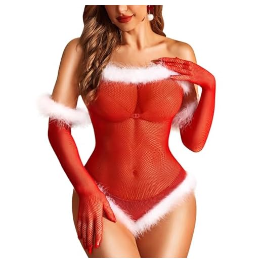 RSLOVE Lingerie de Noël Body Santa Teddy pour Femme Costume Sexy Grande Taille
