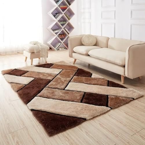 Image of Handmade Shaggy Pure Microfiber Smooth & Anti-Skid Carpets for Bedroom & Living Room, 2 inch Thicknesss Size- 6X6 Feet