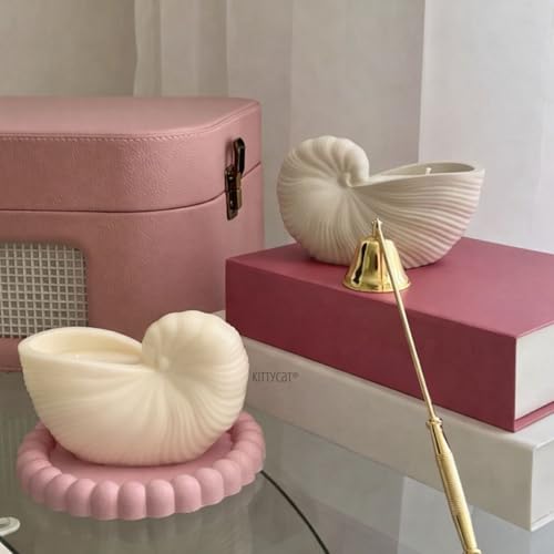 Image of Kitty Cat Aesthetic Soy Wax Scented Candles | Reusable Concrete Sea Shell Jars | Vanilla Aroma | 12+ Hours Burn Time | Perfect Home Decor for Bedroom, Office & Hostel (Nautilus Shell Candle)
