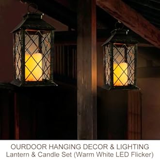 Bright Zeal 2-Pack 13.5" Vintage Candle Lantern with LED Candle (Distressed Gold, 6hr Timer) - IP44 Waterproof Outdoor Hanging Lanterns Battery Powered - Tabletop Lantern Decorative Home Lanterns