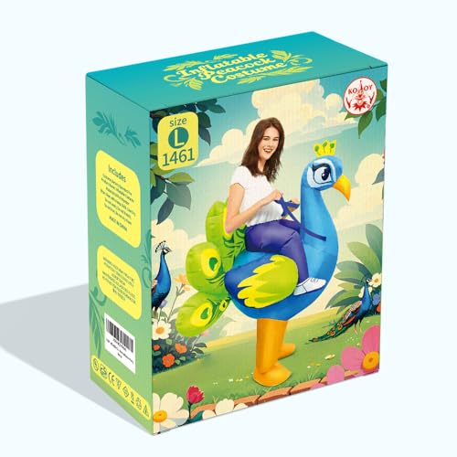 KOOY Inflatable Costume for Adult,Peacock Halloween Costumes Air Blow up Costumes for Women Girls, Funny Ride on Peacock Costume, Inflatable Suit for Men Halloween Party