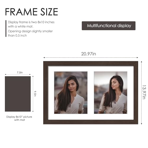 Image of DUENPY 12x19 Double Picture Frame 8x10 Displays Two 8x10 inch Photos Collage Available Horizontal Wall Mounting Display and Vertical Walnut