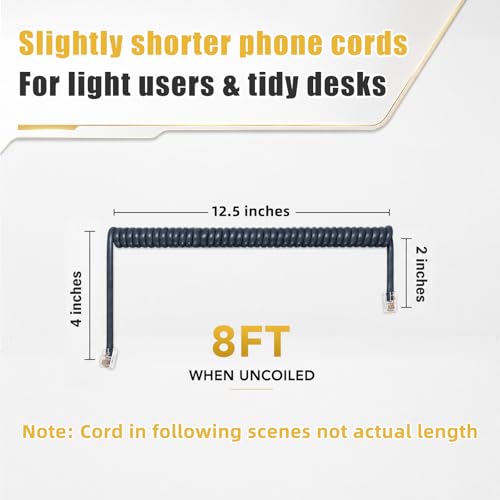 Image of Comtrue Phone Cords for Landline, 2-Pack, Telephone Handset Cords | Dark Gray, Universally Compatible, Tangle-Resistant, Noise-free, Go-to Length, Ideal for office & home