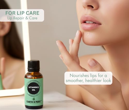 Image of Earth N Pure Vitamin E Oil Therapeutic Grade for Skin, Hair and Nails with Glass Dropper - 100 ml