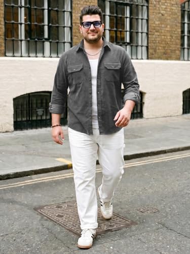 Image of Urbano Plus Men's Corduroy Full Sleeve Regular Fit Solid Overshirt with Utility Pockets