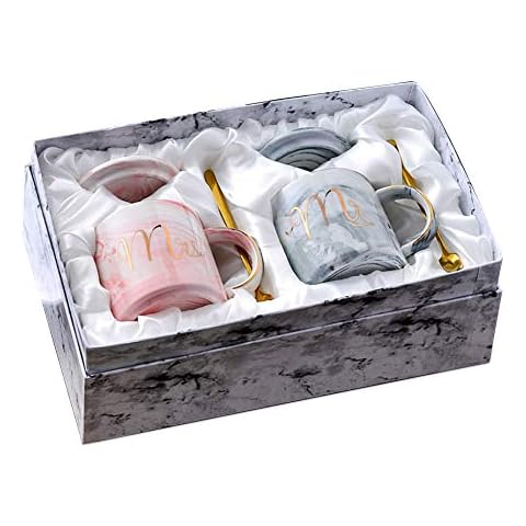 Watenkliy Kaffeetasse, Mark Cup Mr Mrs Kaffeebecher 2pcs Kaffeetasse aus Porzellan mit Deckel und Löffel als Geschenk Cover