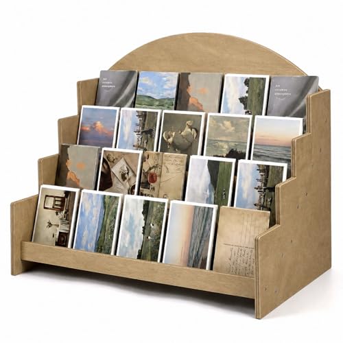 Greeting Card Display Stand Holder Wooden 4-Tier Postcard Display Stand Holder for Postcards and Photos& Stationery Vendors Brown