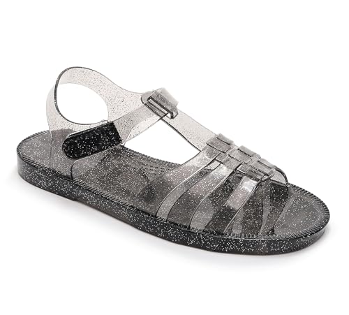 Image of Toddler Sandals Jelly Shoes Girls Unisex Boy Flat Retro Slides Clear Kids Water Slippers Slingback Summer Beach Size 8 Adjustable Buckle Glitter Dress Soft
