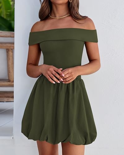 Image of PRETTYGARDEN Women Summer Sexy Off Shoulder Bubble Dress 2025 Cocktail Party Mini Dresses with Pockets