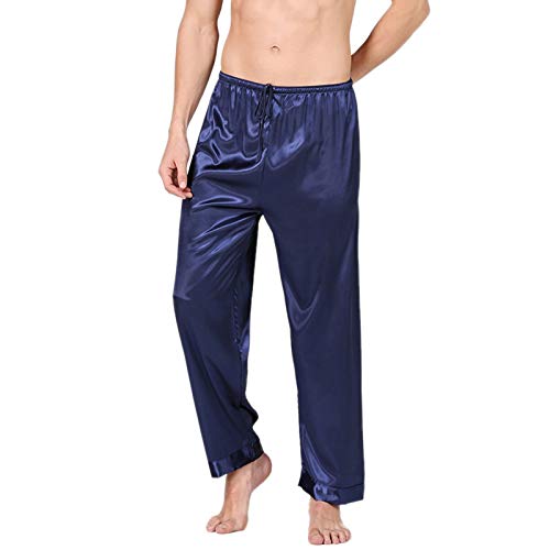 Men's Silk Satin Pajama Bottoms Pants Sleep Soft Long Classic Pajama Trousers Solid Lounging Pants Blue XXL2