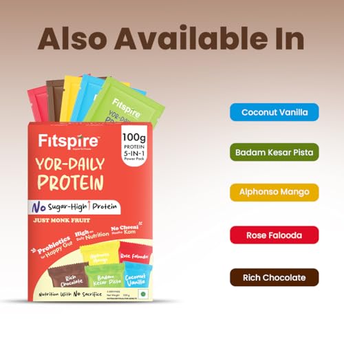 Image of Fitspire YOR Daily Rich Chocolate Protein Powder 50g | 20g Protein with 24+ Vitamins & Probiotics for Daily Wellness | Zero Added Sugar, Monk Fruit Sweetened