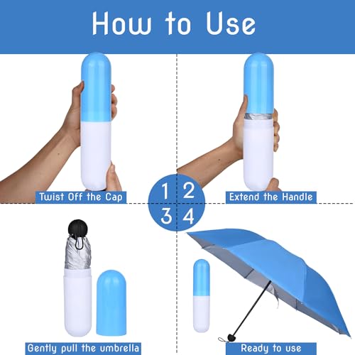 Image of HACER Mini Umbrella with Capsule Case Foldable UV Proof Windproof Compact Pocket Lightweight Travel Umbrellas for Women Men Kids (Pack of 1, Random Color)