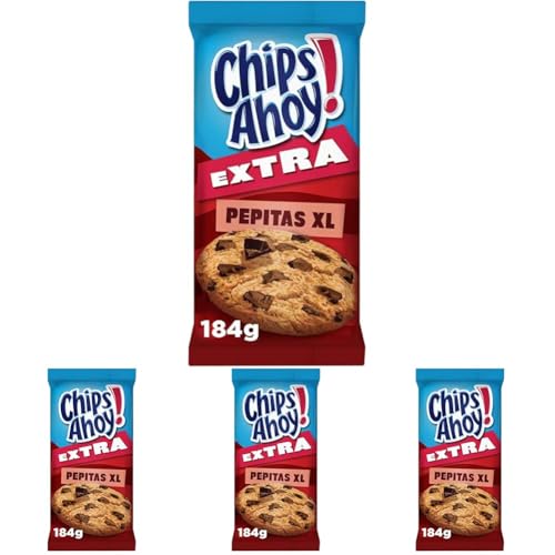 Chips Ahoy! Extra Pepitas XL Galletas Cookies Americanas con Pepitas Extra Grandes de Chocolate 184g (Paquete de 4)