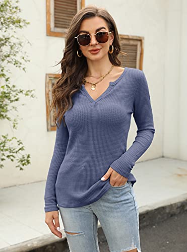 Image of Farktop Womens Long Sleeve Tops Henley V Neck Lightweight Pullover Sweaters