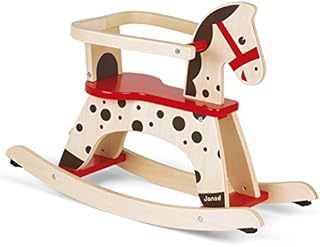 Janod - Caramel Wooden Rocking Horse - Toddler Toy - Learning Balance - For children from the Age of 1, J05984, Brown and Red