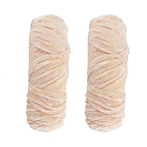2pcs Yarn Velvet Knitting Yarn Soft Crochet Ball Craft Multi Colors, Ideal for Beginners Kids Crafts (Beige)