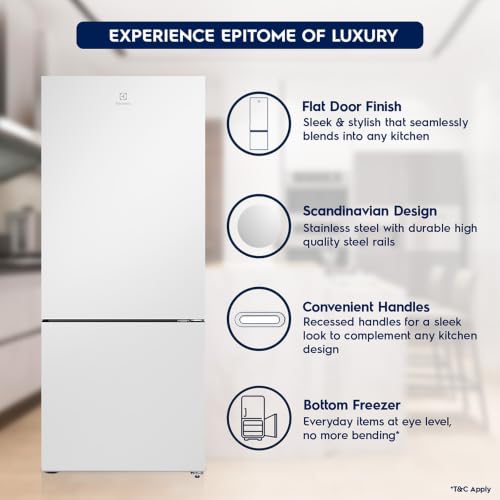 Image of Electrolux 425L 1 Star Double Door Refrigerator with AI CoolAssist, Bottom Mount Freezer, GreenZone Technology, Cooling 360, Inverter, Frost Free, UltimateTaste 700, EBE4302C-W, White