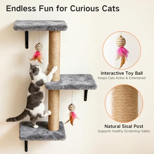Juego de estantes de pared para gatos 5 en 1 gris miniatura 3