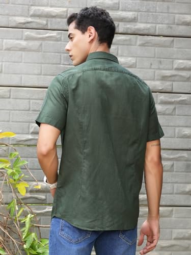 Image of Thomas Scott Men's | Solid | Half Sleeve | Slim Fit | Linen Blend | Spread Collar | Casual Shirt