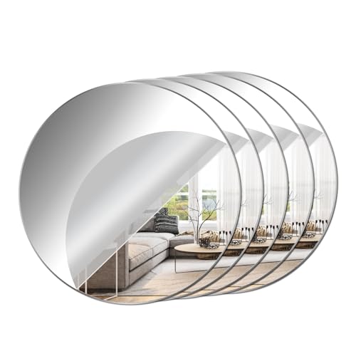 Espejos Redondos Adhesivo,5 Piezas 20 * 20cm Espejo Acrílico Espejo Sin Vidrio Espejos Adhesivos Pared HD para Dormitorio,Sala de Estar,Oficina, Apartamento