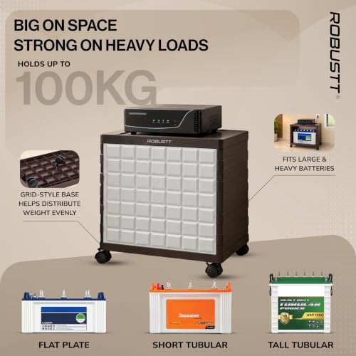 Robustt ABS Inverter Trolley for Home | 100 kg Load Capacity | 360° Rotating 5 Wheels | Strong & Durable Inverter Stand | Easy Assembly | Large Size Inverter Battery Stand for Home | Brown - Image 4