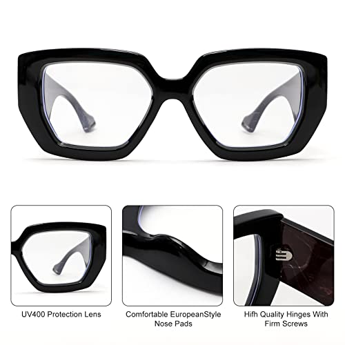 Image of TYA Blue Light Blocking Glasses, Computer Gaming Glasses for Women Men, Square Fashion Thick Frame, Anti Eyestrain & UV Glare