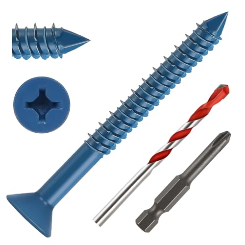 1/4" x 3" Concrete Screws, 50 PCS Blue Flat Head Concrete Screws Anchor Kit for Masonry, Cement, Block, Brick or Stucco