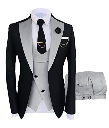 Men's 3 Pieces Suit Slim Fit One Button Blazer Grooms Tuxedos Formal Wedding Party Jacket Vest & Pant Dress Business Suit4