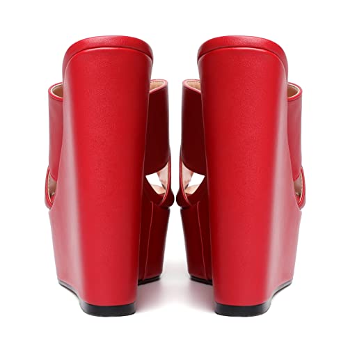 MODENCOCO Womens Sexy Slip On Party Open Toe Matte Casual Wedge High Heel Platforms Dressy Sandals 6 Inch4