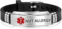 Vista 3 de NanMuc Pulsera de identificación de alerta médica roja de primeros auxilios de emergencia grabada con láser Alerta de salud ajustable pulsera