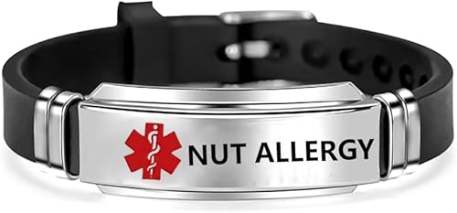 Miniatura 3 de OutstandLong Pulsera de identificación de alerta médica roja de emergencia, primeros auxilios, grabada con láser, alerta de salud, pulsera de