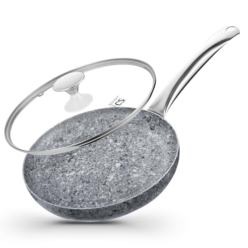 Image of KOCH SYSTEME CS Frying Pan with Lid, 8 Inch Frying Pan with Nonstick Granite Coatings, APEO & PFOA-Free Small Frying Pan with Lid, 8" Granite Skillet with Lid, Nonstick Frying Pan, Oven Safe