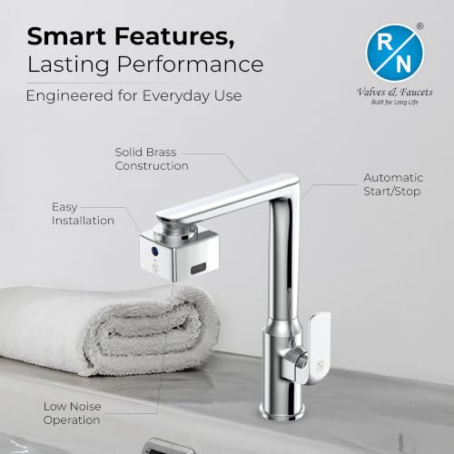 Image of RN Automatic Touchless Sensor Faucet for Wash Basin, Motion Sensor Bathroom Sink Tap, Hands-Free Smart Faucet with Chrome Finish, Water Saving Kitchen & Bath Fixture