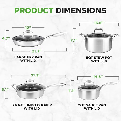 Image of NutriChef 8-Piece Triply Cookware Set Stainless Steel - Triply Kitchenware Pots & Pans Set Kitchen Cookware, Non-Stick Coating - Sauce Pot, Stew Pot, Cooking Pot, Frying Pan, Lids - NC3PLY8Z